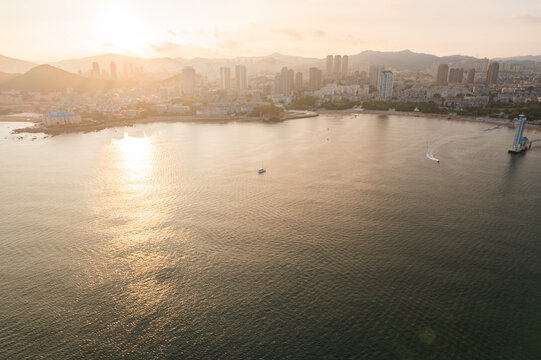 大连地标星海公园航拍城市风光