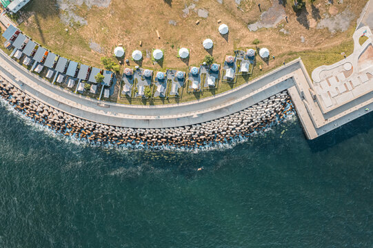 海面海边堤坝防波堤航拍