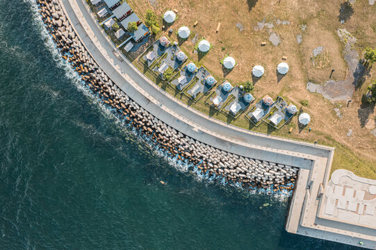 海面海边堤坝防波堤航拍