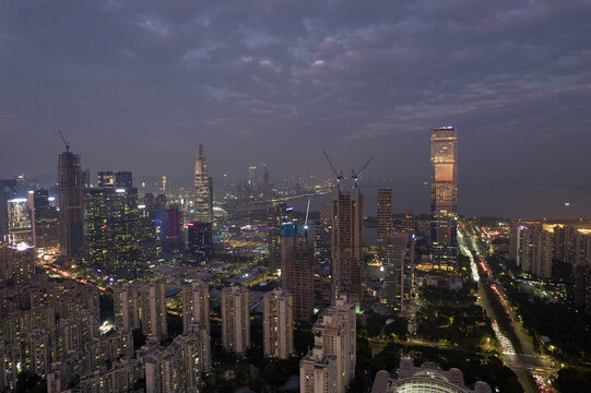 深圳后海航拍城市建筑风光夜景