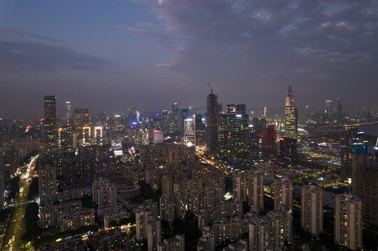 深圳后海航拍城市建筑风光夜景