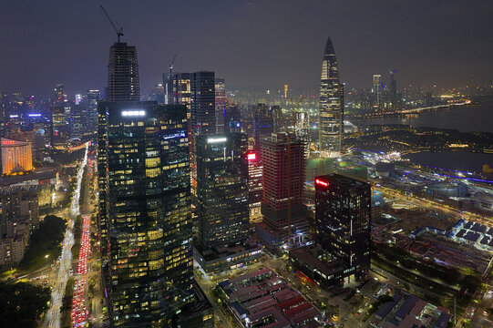 深圳后海航拍城市建筑风光夜景