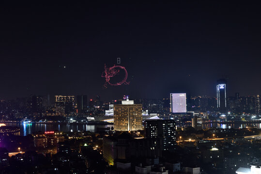 广州白鹅潭无人机表演夜景