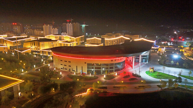 航拍武威西凉大剧院夜景