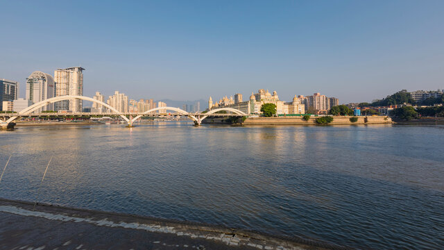 福州蓝天闽江解放大桥都市风景