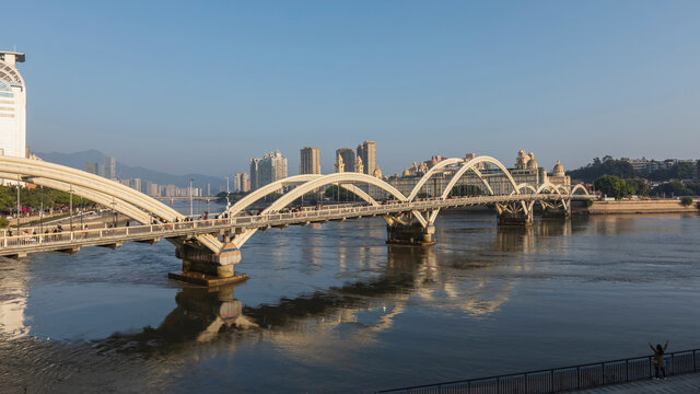 福州蓝天闽江解放大桥都市风景