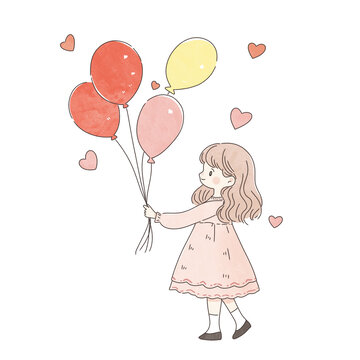 气球爱心女孩浪漫情人节卡通图案