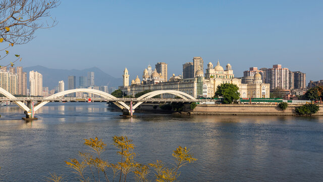 蓝天闽江解放大桥都市风景