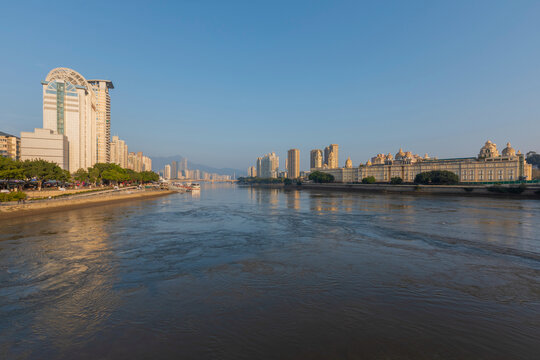 蓝天闽江解放大桥都市风景