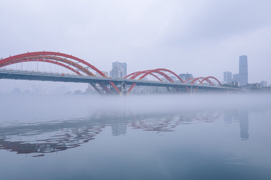广西柳州柳江平流雾与文惠桥