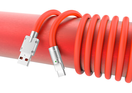 USB红色数据线充电线绕柱