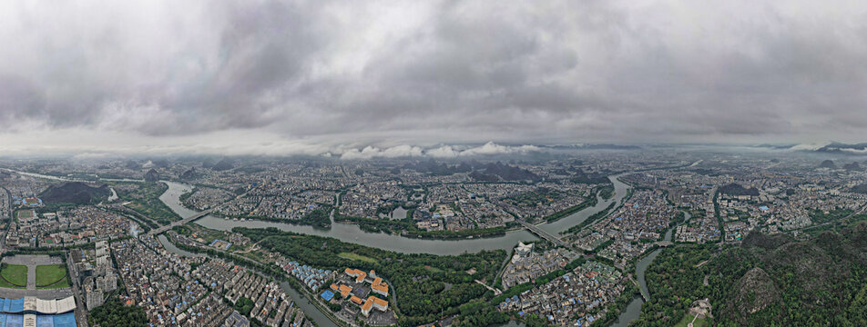 广西桂林城市风光全景图航拍