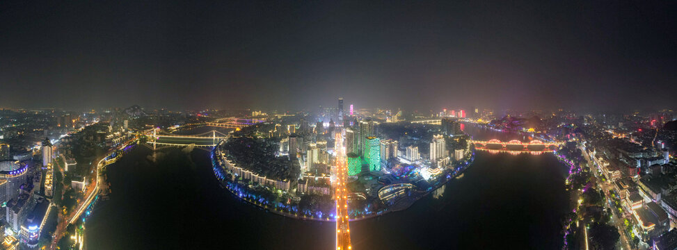 广西柳州城市夜景航拍全景图