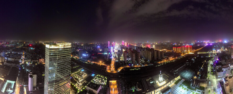 河北石家庄城市夜景全景图航拍