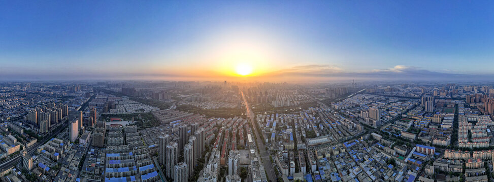 河南许昌城市日出航拍全景图
