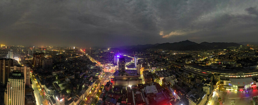 湖南怀化城市夜景航拍全景图