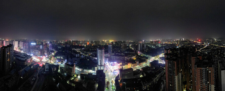 湖南怀化城市夜景航拍全景图