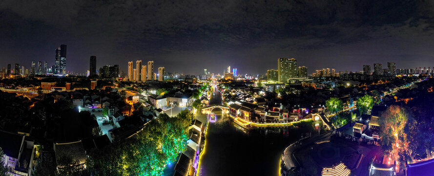 江苏无锡城市夜景航拍全景图