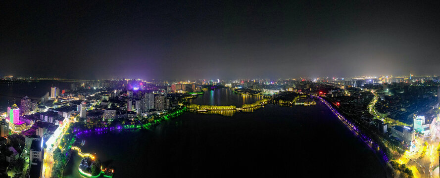 江西九江城市夜景灯光航拍全景图