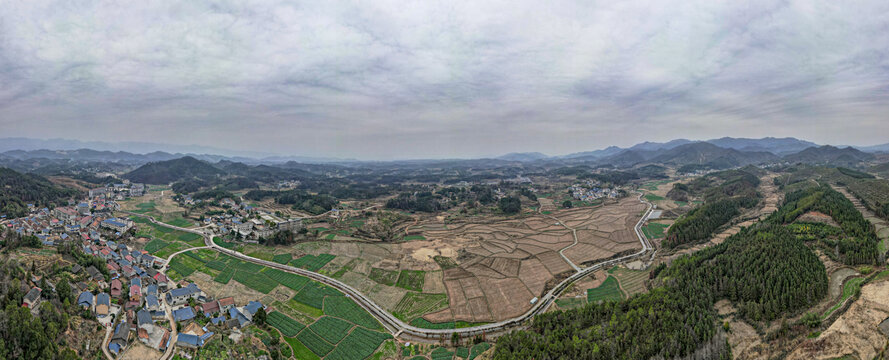 农业种植山川丘陵农田航拍全景图