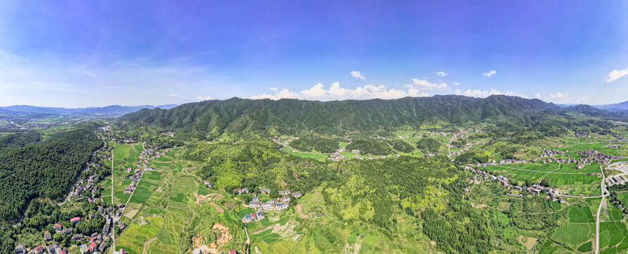 山川丘陵美丽乡村航拍全景图