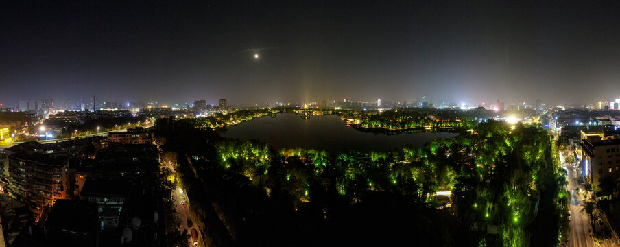 山东济南城市夜景航拍全景图