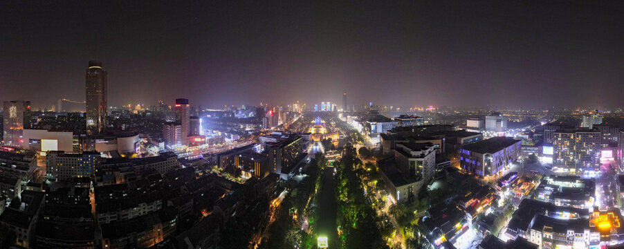 山东济南城市夜景航拍全景图