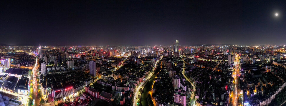 云南昆明城市夜景灯光全景图航拍