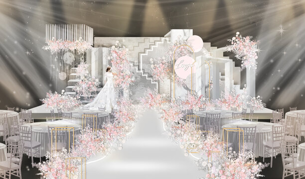 灰粉色纪念碑谷小众婚礼立体舞台
