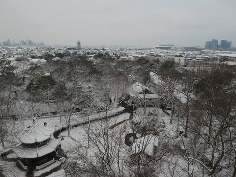 雪天在拙政园眺望北寺塔