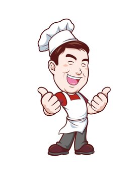 卡通中年男厨师双手点赞形象