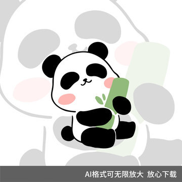 卡通抱竹子熊猫