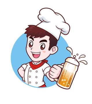 卡通年轻男厨师喝啤酒头像矢量图