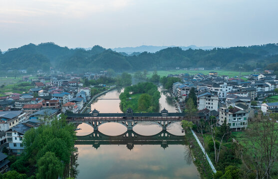 湖南通道春天雨后乡村美丽景象