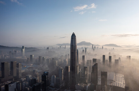 深圳福田日出全景航拍