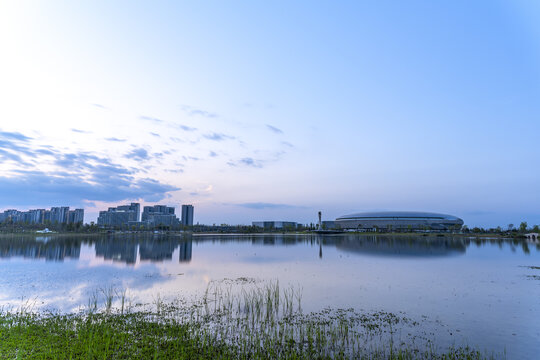 成都东安湖体育公园晚霞落日