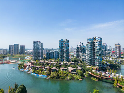 航拍成都麓湖生态城风景