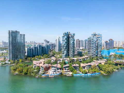 航拍成都麓湖生态城风景