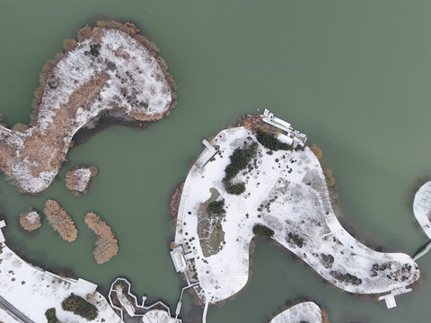 航拍徐州大龙湖雪景