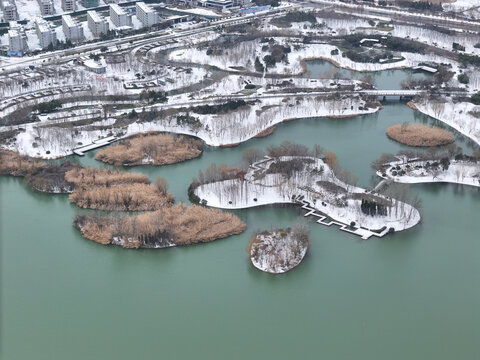 航拍徐州大龙湖雪景