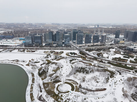 航拍徐州大龙湖雪景