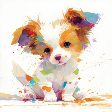 色彩斑斓的小狗水彩画