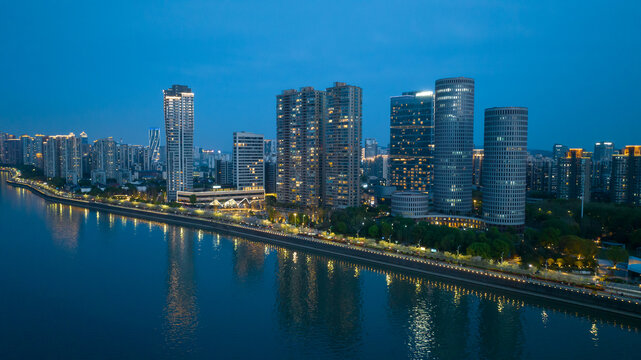 杭州滨江城市夜景航拍