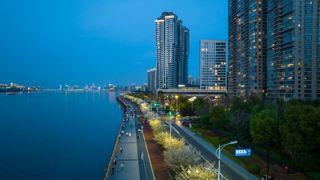 杭州滨江城市夜景航拍