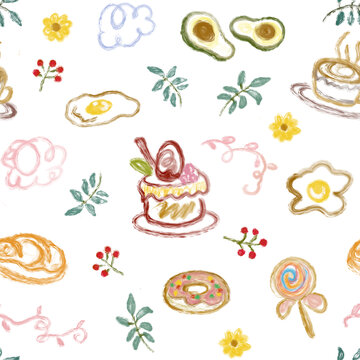 手绘可爱卡通早餐蛋糕甜品插画