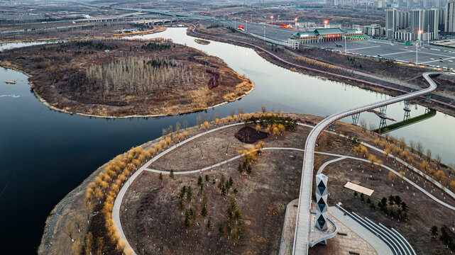 早春的中国长春南溪湿地公园景观