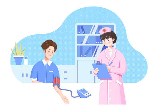 护士为患者测量血压健康主题插画