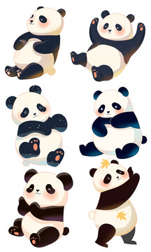 熊猫组合不同动作
