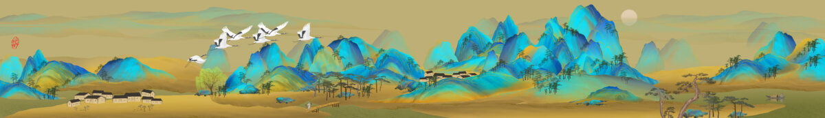 巨幅新中式青绿山水画