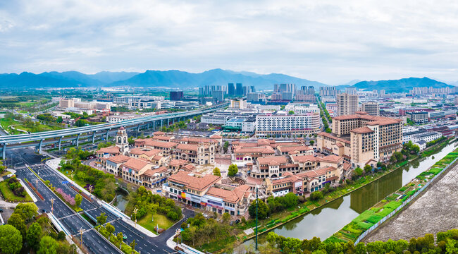 宁波市奉化区城市风光航拍